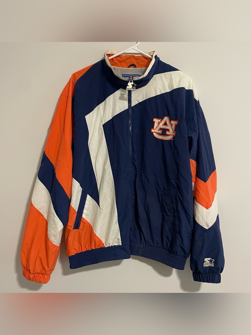 Vintage Starter Auburn University Navy Windbreaker Zip Up Jacket Size Medium